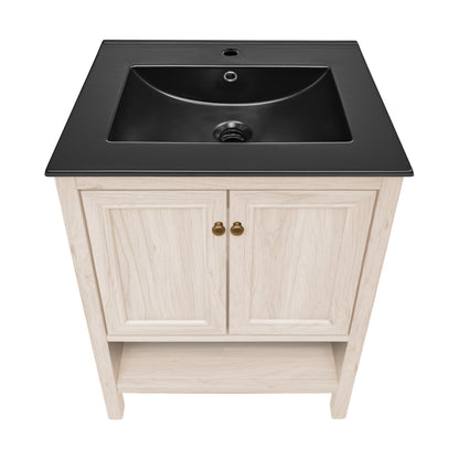 Swiss Madison, Chateau 24" Freestanding Bathroom Vanity in White Oak with Black Sink Top
