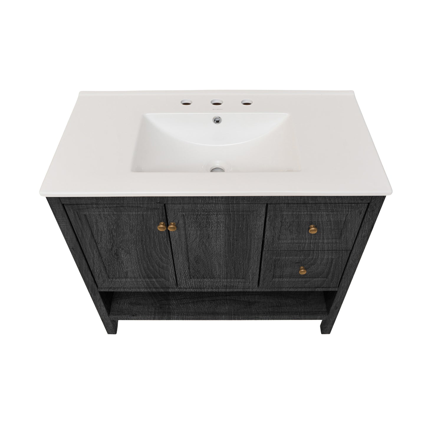 Swiss Madison, Chateau 36" Freestanding Bathroom Vanity in Black Oak with 3-Hole Widespread Sink Top
