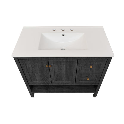 Swiss Madison, Chateau 36" Freestanding Bathroom Vanity in Black Oak with 3-Hole Widespread Sink Top