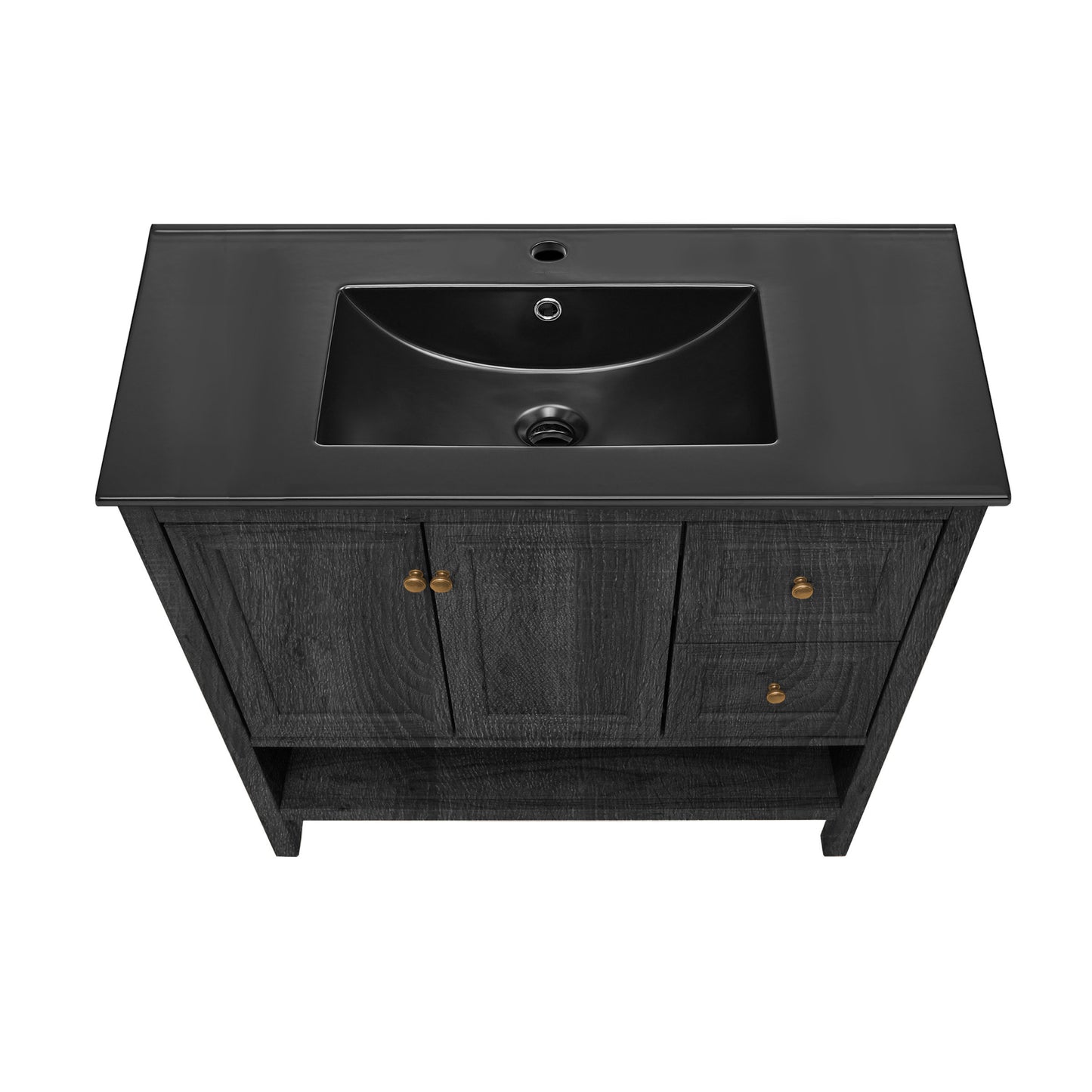 Swiss Madison, Chateau 36" Freestanding Bathroom Vanity in Black Oak with Black Sink Top
