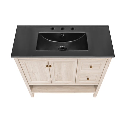 Swiss Madison, Chateau 36" Freestanding Bathroom Vanity in White Oak with Black 3-Hole Widespread Sink Top
