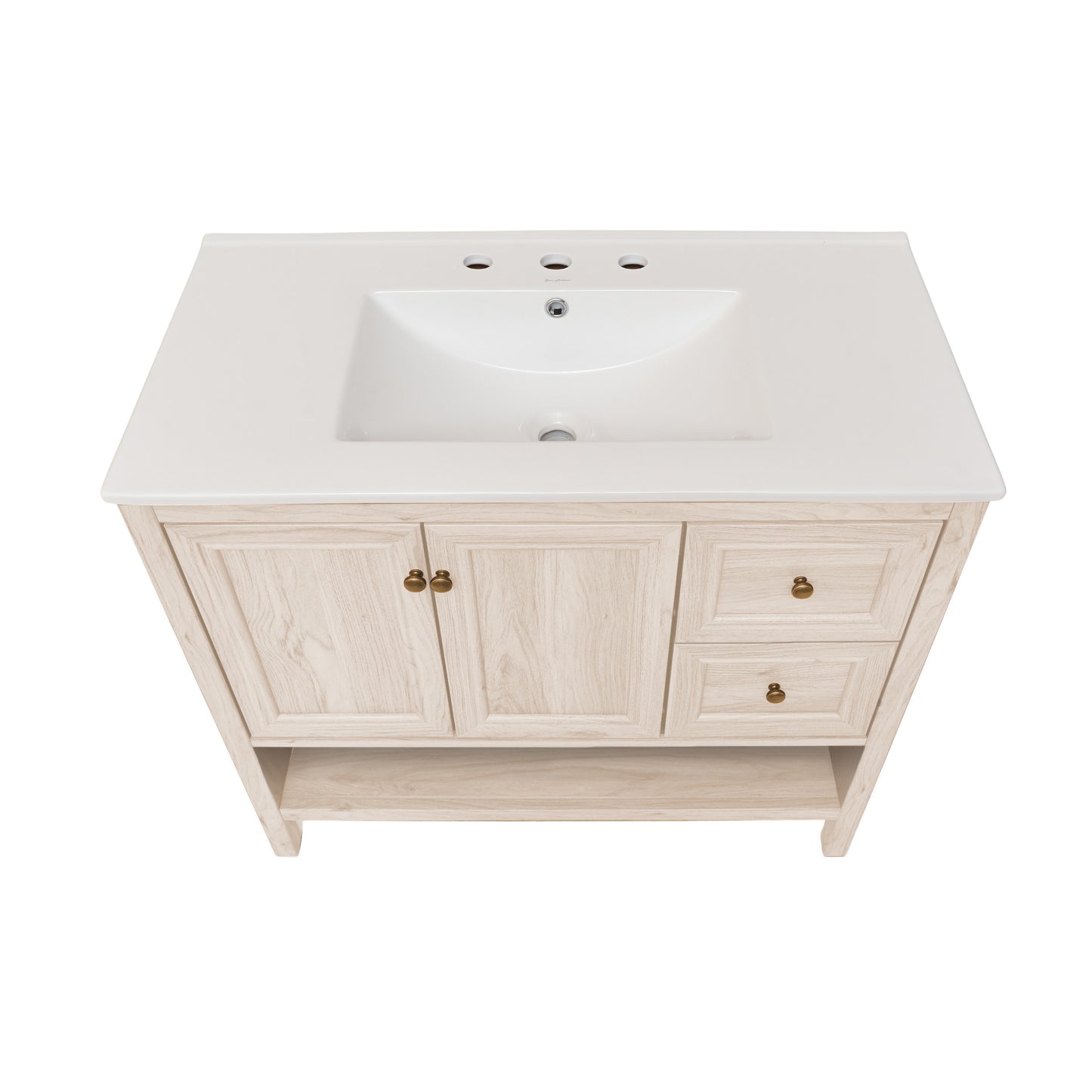 Swiss Madison, Chateau 36" Freestanding Bathroom Vanity in White Oak with 3-Hole Widespread Sink Top