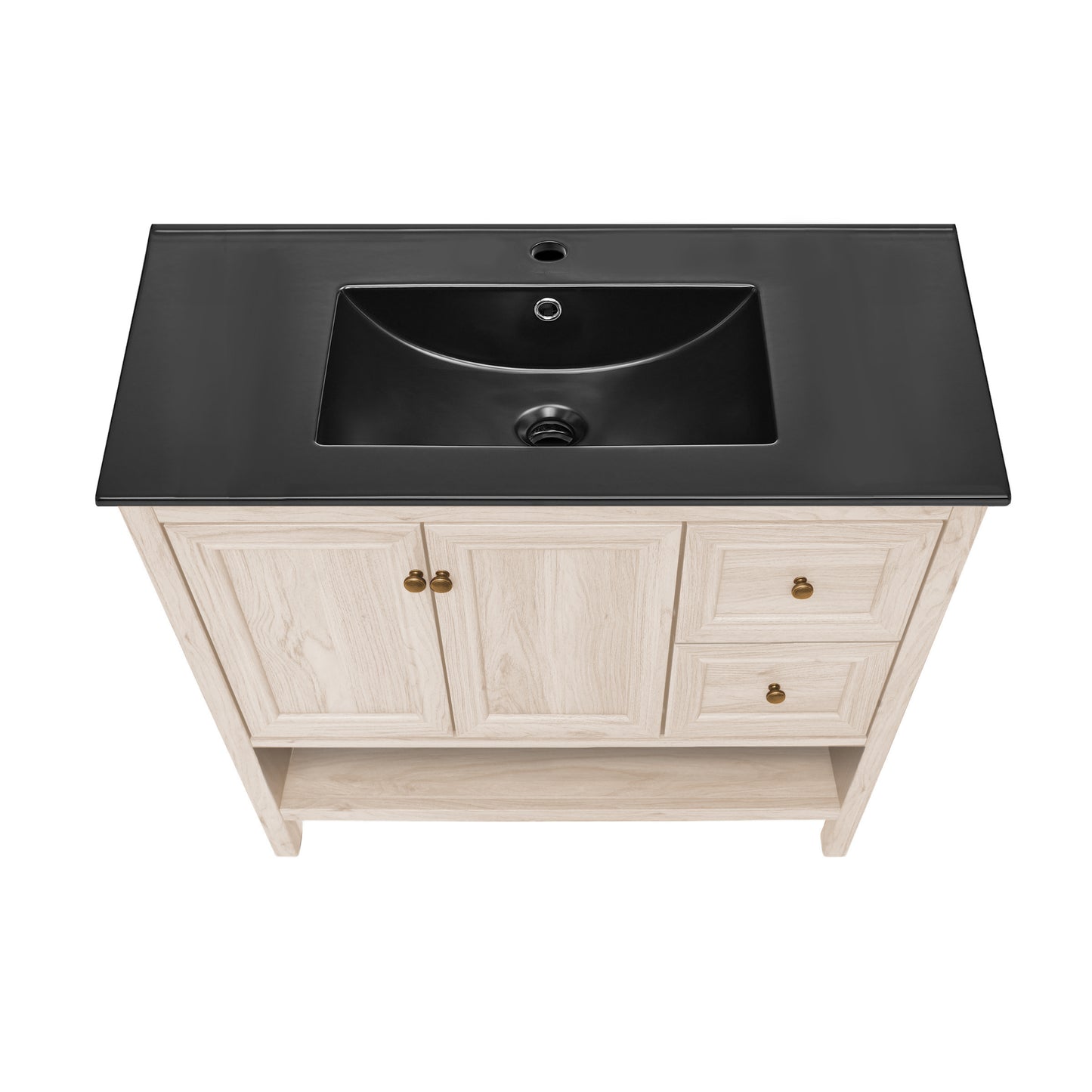 Swiss Madison, Chateau 36" Freestanding Bathroom Vanity in White Oak with Black Sink Top