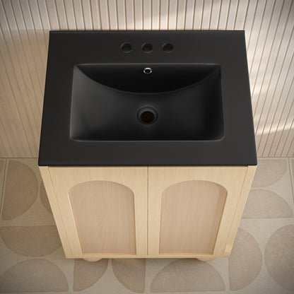 Swiss Madison, Plaisir II 24" Freestanding Bathroom Vanity in Natural Oak with Black 3-Hole Centerset Sink Top