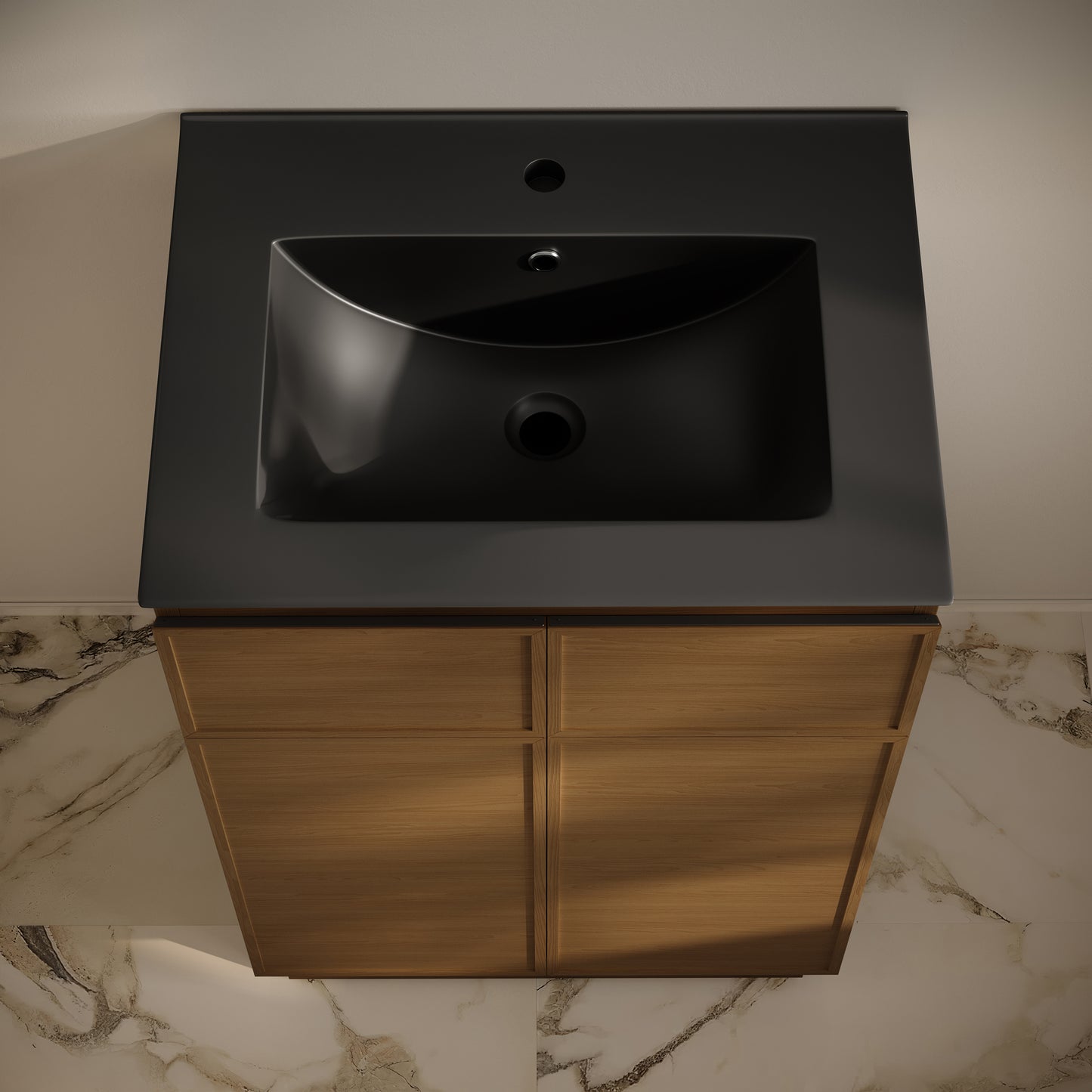 Swiss Madison, St. Tropez 24" Freestanding Bathroom Vanity in Brown Oak with Black Sink Top
