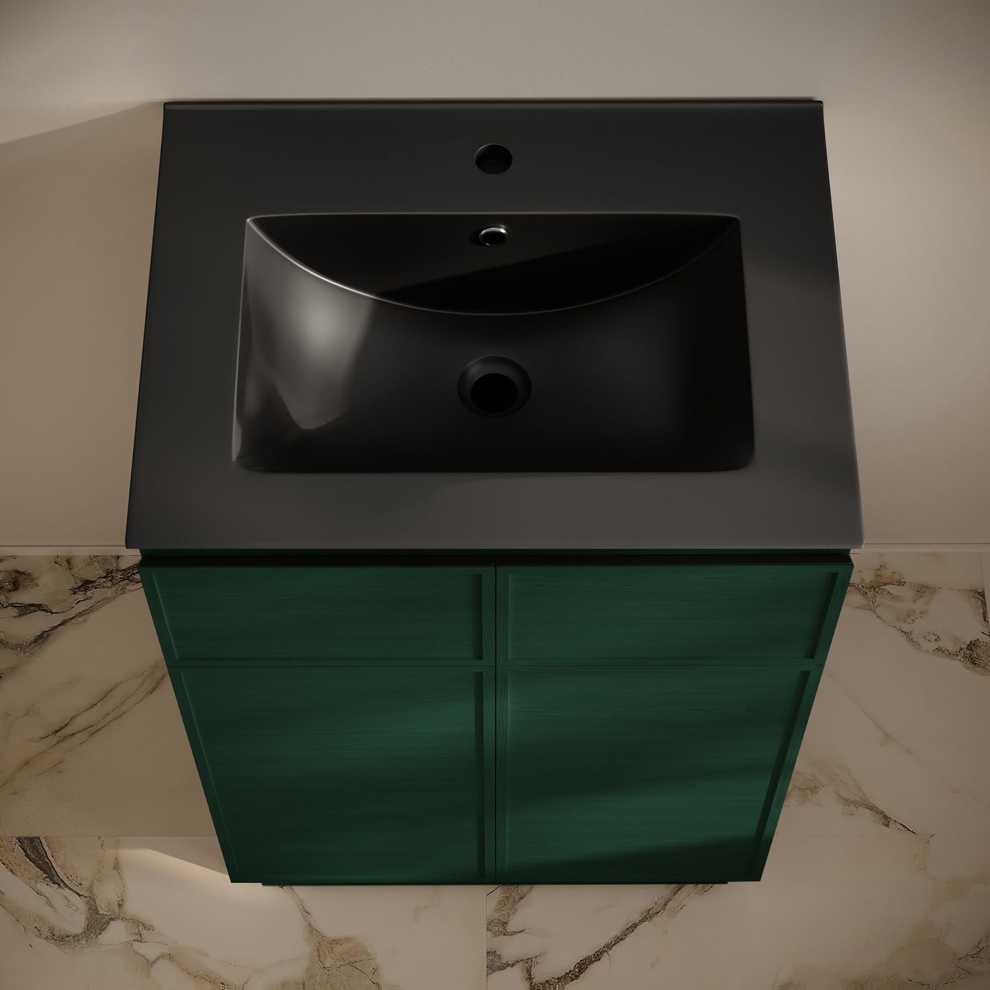 Swiss Madison, St. Tropez 24" Freestanding Bathroom Vanity in Green Oak with Black Sink Top