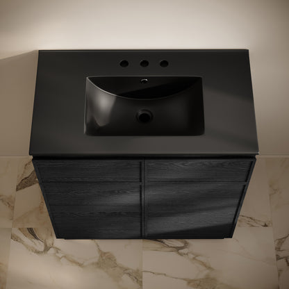 Swiss Madison, St. Tropez 36" Freestanding Bathroom Vanity in Black Oak with Black 3-Hole Widespread Sink Top