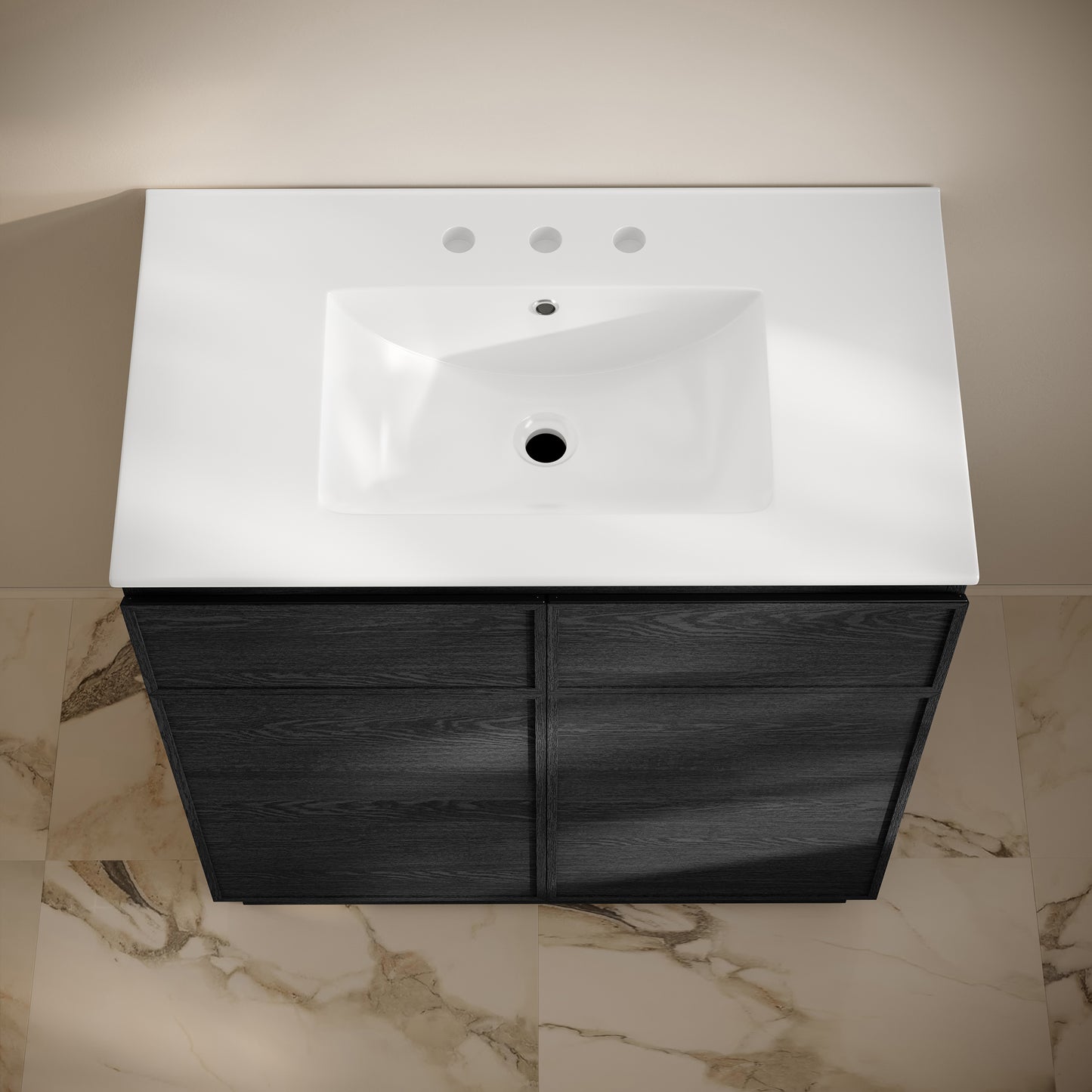 Swiss Madison, St. Tropez 36" Freestanding Bathroom Vanity in Black Oak with 3-Hole Widespread Sink Top