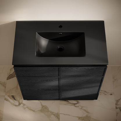 Swiss Madison, St. Tropez 36" Freestanding Bathroom Vanity in Black Oak with Black Sink Top