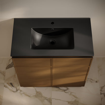 Swiss Madison, St. Tropez 36" Freestanding Bathroom Vanity in Brown Oak with Black Sink Top