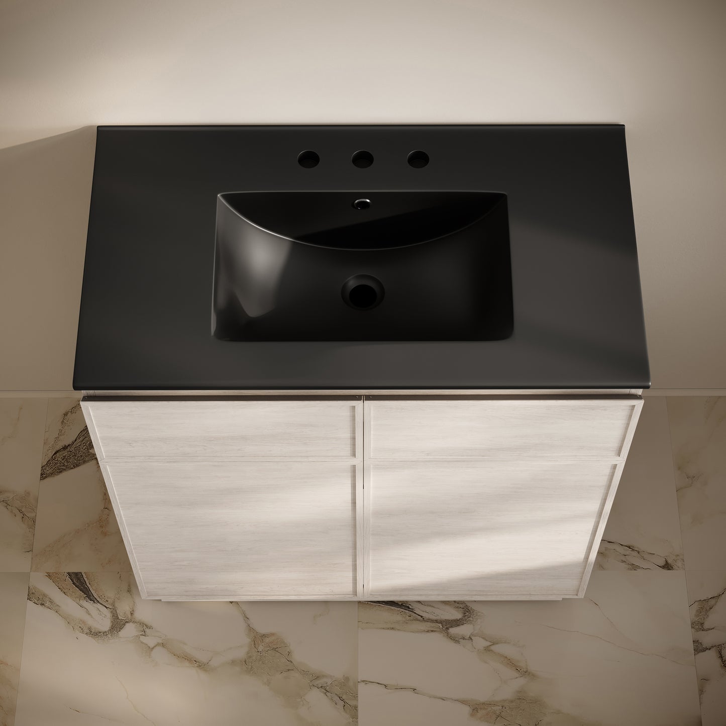 Swiss Madison, St. Tropez 36" Freestanding Bathroom Vanity in White Oak with Black 3-Hole Widespread Sink Top