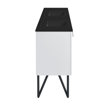 Swiss Madison, Annecy 60 in. White, Double Basin Bathroom Vanity With Black, 3-Hole Artificial Stone Sink Top