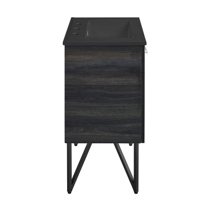 Swiss Madison, Annecy 24 in. Black Walnut Bathroom Vanity With Black, 3-Hole Ceramic Sink Top