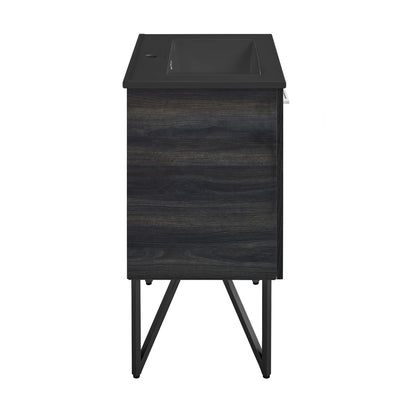 Swiss Madison, Annecy 24 in. Black Walnut Bathroom Vanity With Black Ceramic Sink Top