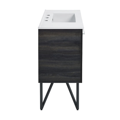 Swiss Madison, Annecy 36 in. Black Walnut Bathroom Vanity With White, 3-Hole Ceramic Sink Top