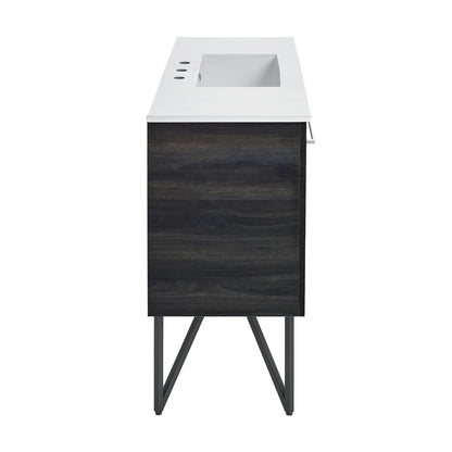Swiss Madison, Annecy 48 in. Black Walnut Bathroom Vanity With White, 3-Hole Ceramic Sink Top