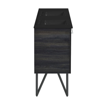 Swiss Madison, Annecy 48 in. Black Walnut, Double Basin Bathroom Vanity With Black, 3-Hole Ceramic Sink Top