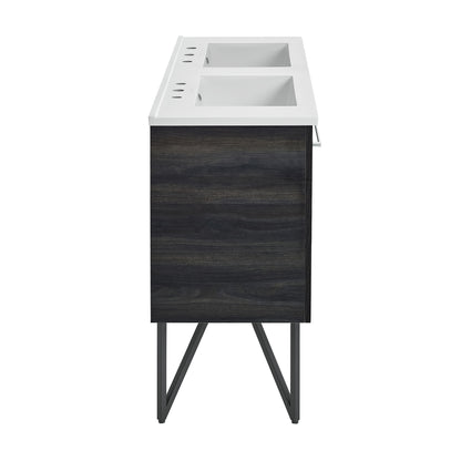 Swiss Madison, Annecy 48 in. Black Walnut, Double Basin Bathroom Vanity With White, 3-Hole Ceramic Sink Top
