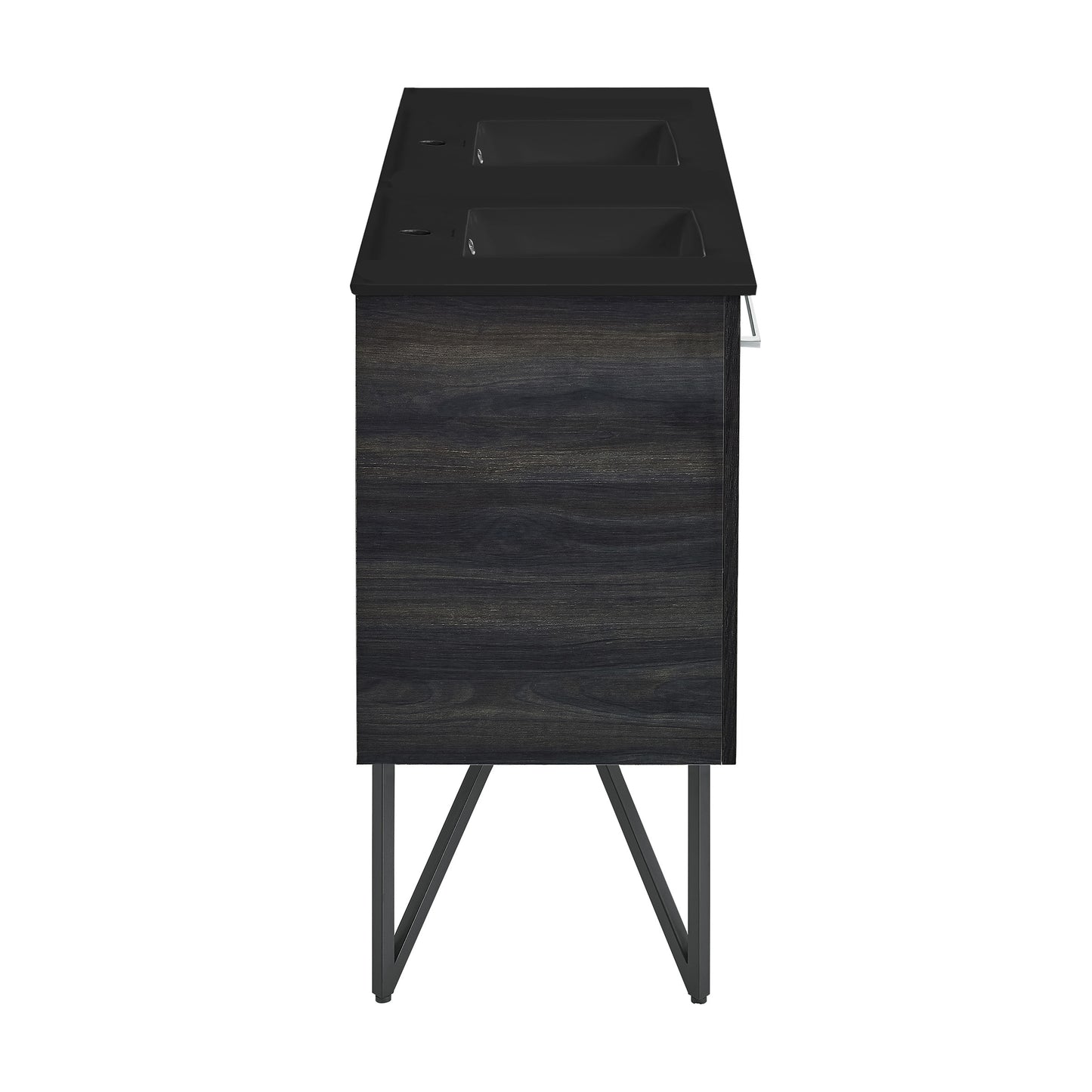 Swiss Madison, Annecy 48 in. Black Walnut, Double Basin Bathroom Vanity With Black Ceramic Sink Top