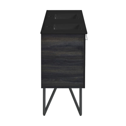 Swiss Madison, Annecy 48 in. Black Walnut, Double Basin Bathroom Vanity With Black Ceramic Sink Top