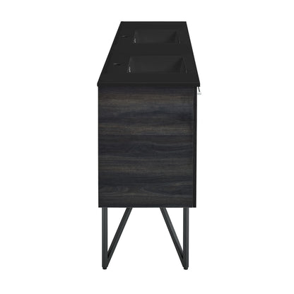 Swiss Madison, Annecy 60 in. Black Walnut, Double Basin Bathroom Vanity With Black Artificial Stone Sink Top