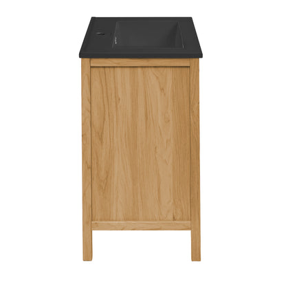 Swiss Madison, Chateau 24" Freestanding Bathroom Vanity in Golden Oak with Black Sink Top