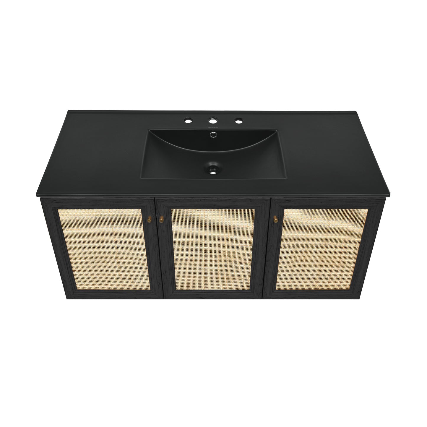 Swiss Madison, Classe 48" Wall-Mounted Bathroom Vanity in Black Oak with Black 3-Hole Widespread Sink Top
