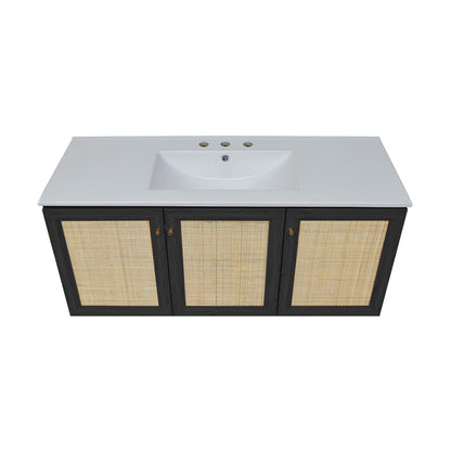 Swiss Madison, Classe 48" Wall-Mounted Bathroom Vanity in Black Oak with 3-Hole Widespread Sink Top