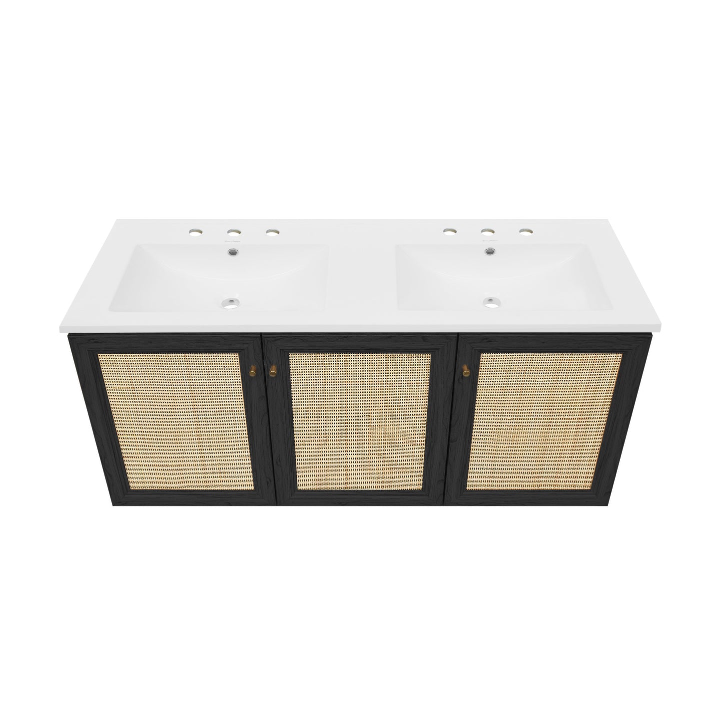 Swiss Madison, Classe 48" Wall-Mounted Bathroom Vanity in Black Oak with 3-Hole Widespread Double Basin Sink Top