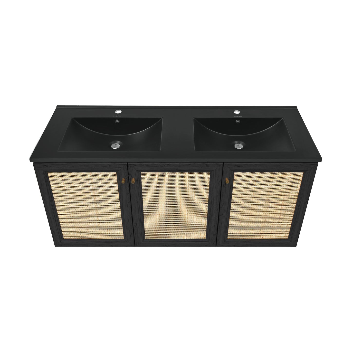 Swiss Madison, Classe 48" Wall-Mounted Bathroom Vanity in Black Oak with Black Double Basin Sink Top