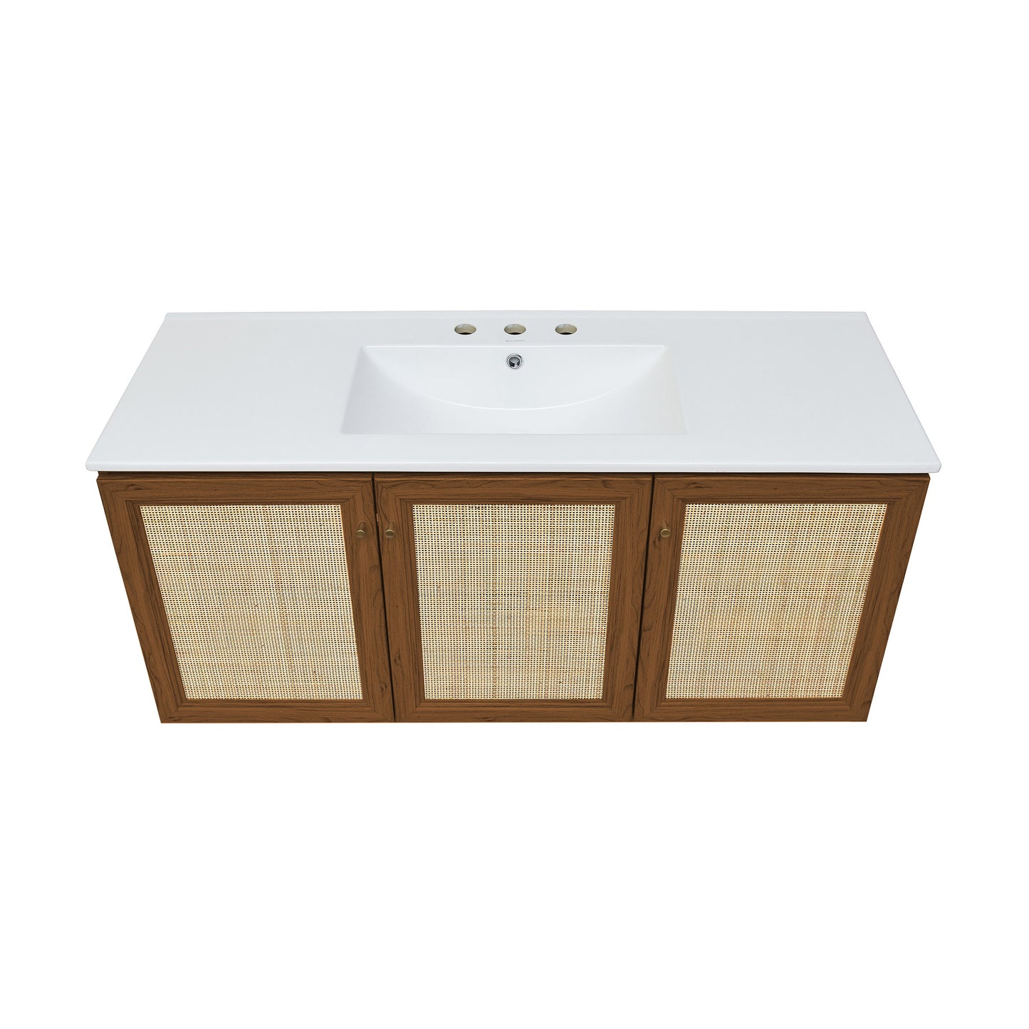 Swiss Madison, Classe 48" Wall-Mounted Bathroom Vanity in Brown Oak with 3-Hole Widespread Sink Top