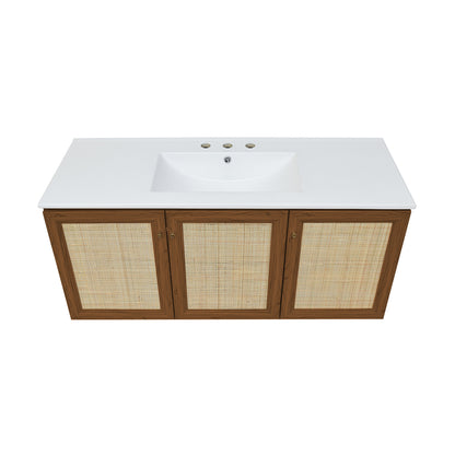Swiss Madison, Classe 48" Wall-Mounted Bathroom Vanity in Brown Oak with 3-Hole Widespread Sink Top