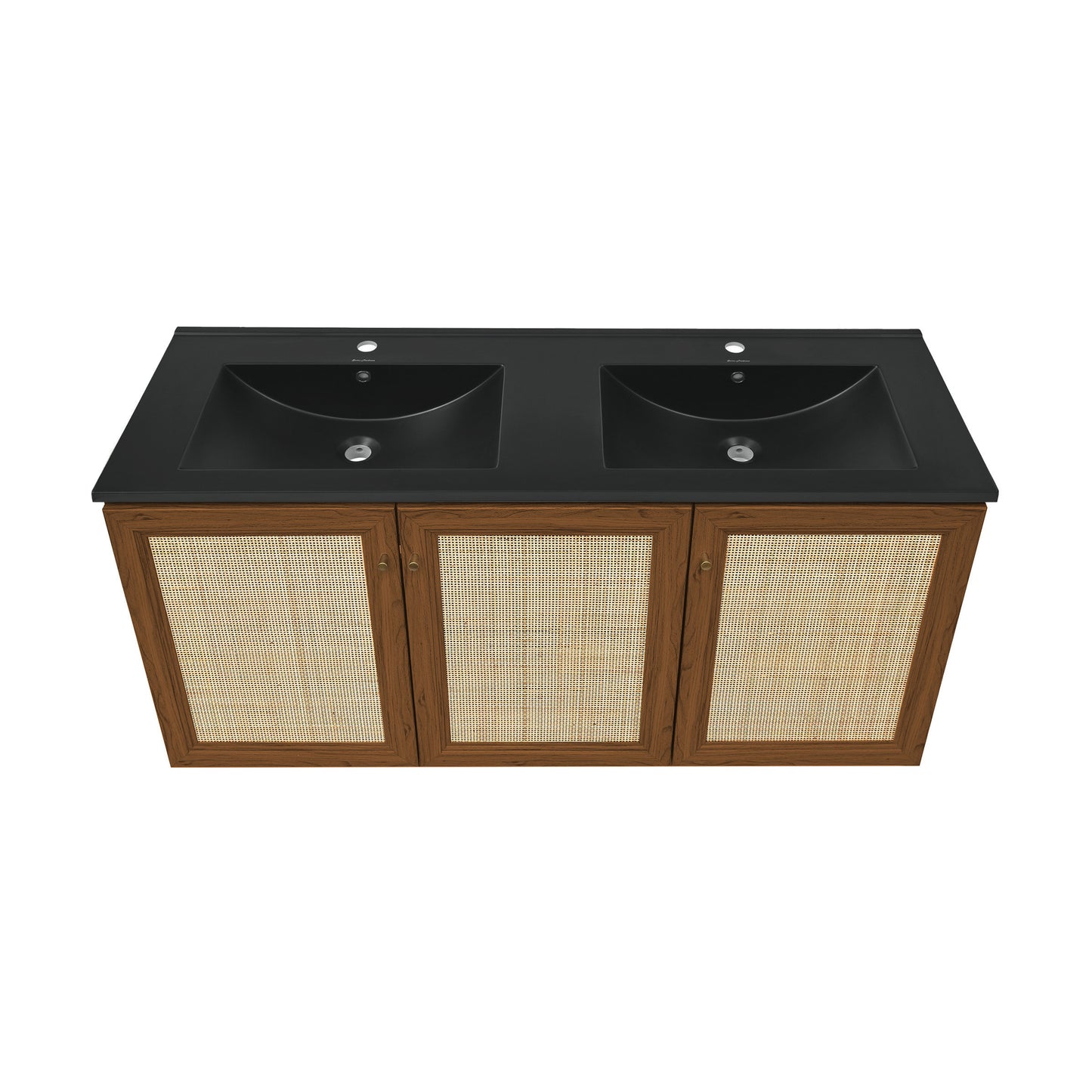 Swiss Madison, Classe 48" Wall-Mounted Bathroom Vanity in Brown Oak with Black Double Basin Sink Top