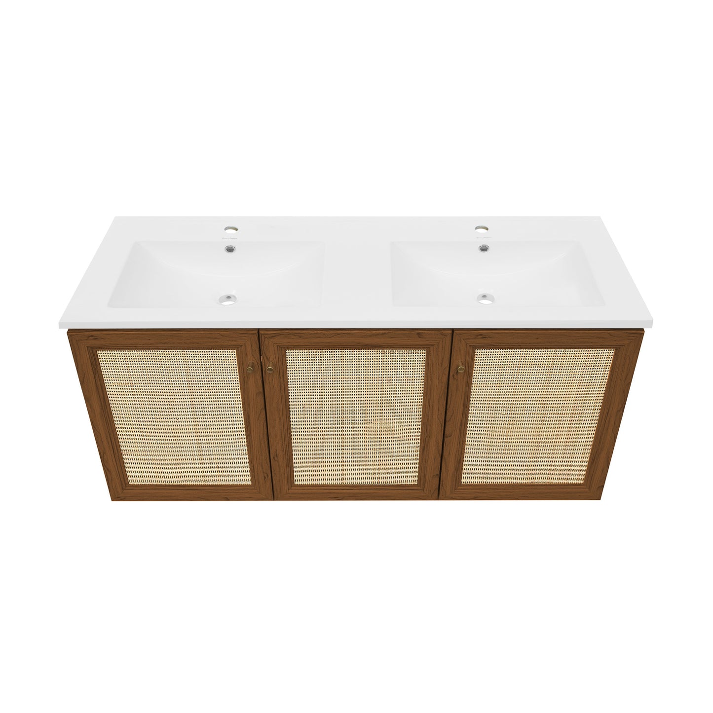 Swiss Madison, Classe 48" Wall-Mounted Bathroom Vanity in Brown Oak with Double Basin Sink Top