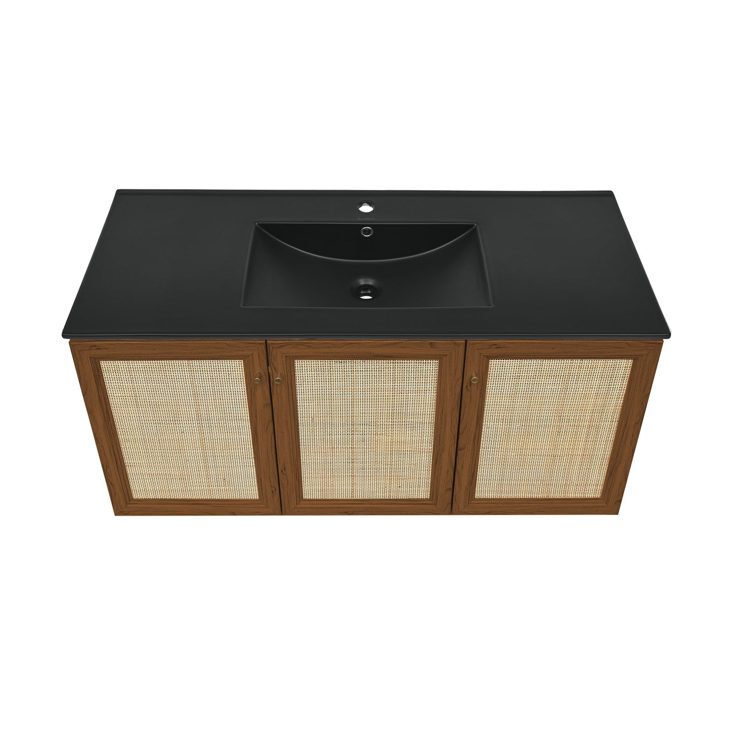 Swiss Madison, Classe 48" Wall-Mounted Bathroom Vanity in Brown Oak with Black Sink Top