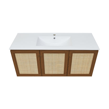 Swiss Madison, Classe 48" Wall-Mounted Bathroom Vanity in Brown Oak