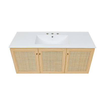 Swiss Madison, Classe 48" Wall-Mounted Bathroom Vanity in Natural Oak with 3-Hole Widespread Sink Top