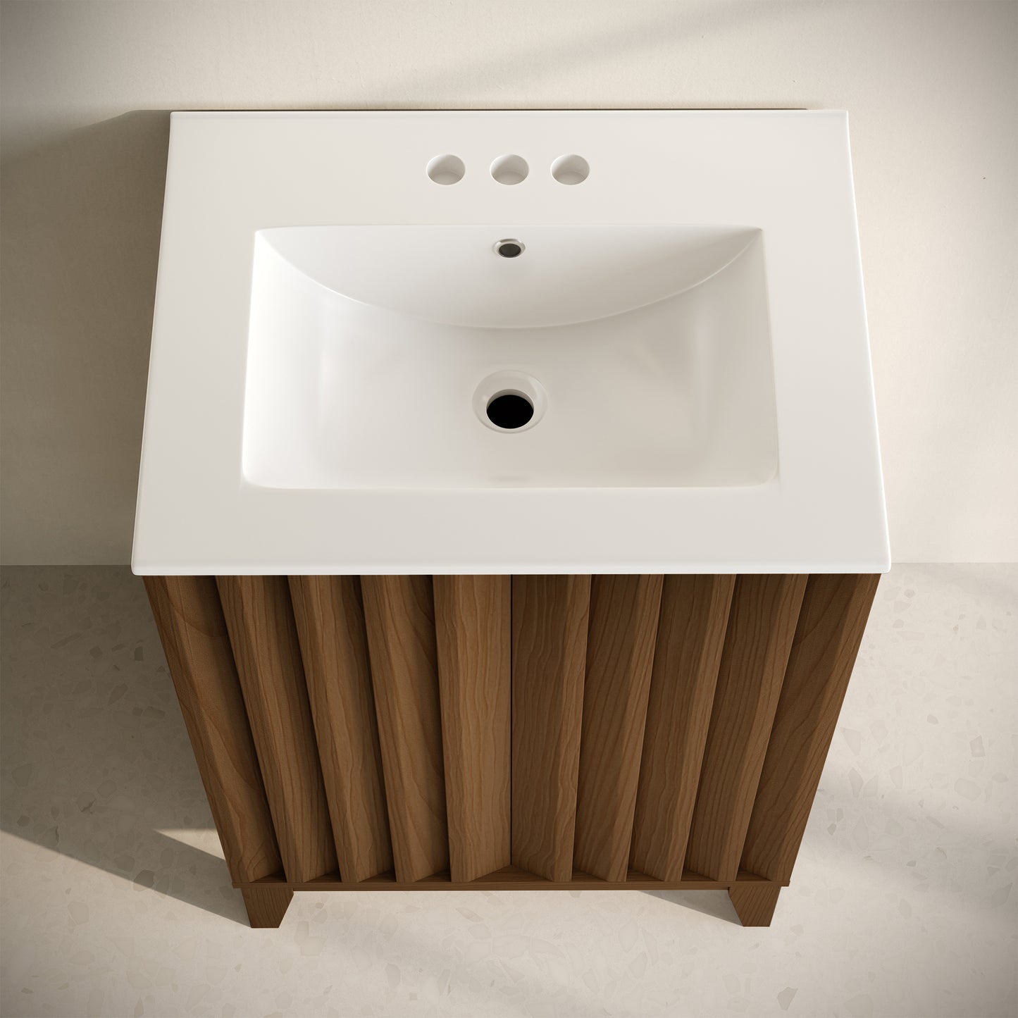 Swiss Madison, Troyes 24" Freestanding Bathroom Vanity in Brown Oak with 3-Hole Centerset Sink Top