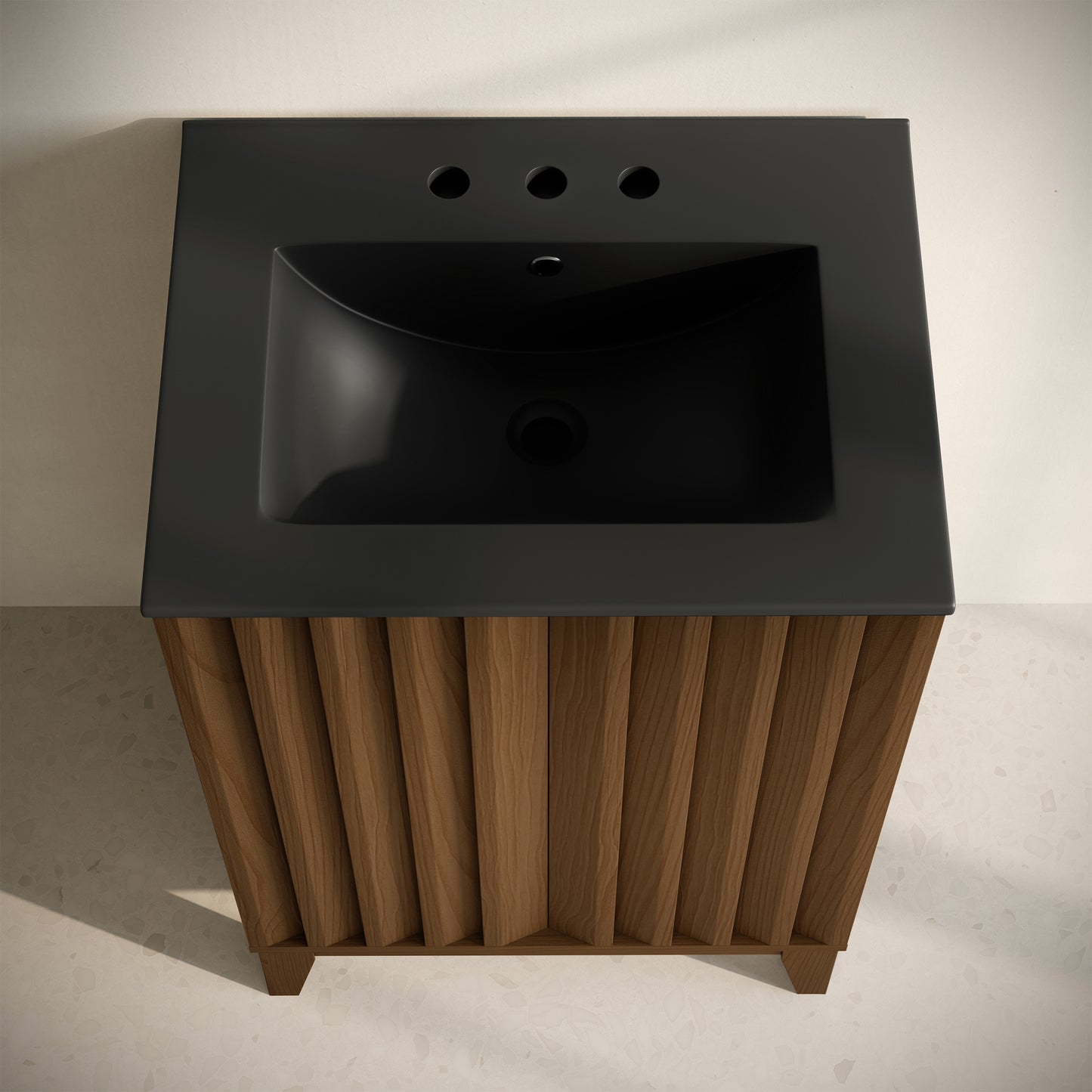 Swiss Madison, Troyes 24" Freestanding Bathroom Vanity in Brown Oak with Black 3-Hole Widespread Sink Top