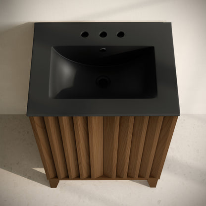 Swiss Madison, Troyes 24" Freestanding Bathroom Vanity in Brown Oak with Black 3-Hole Widespread Sink Top