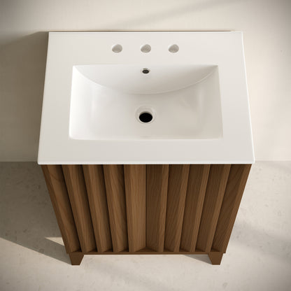 Swiss Madison, Troyes 24" Freestanding Bathroom Vanity in Brown Oak with 3-Hole Widespread Sink Top