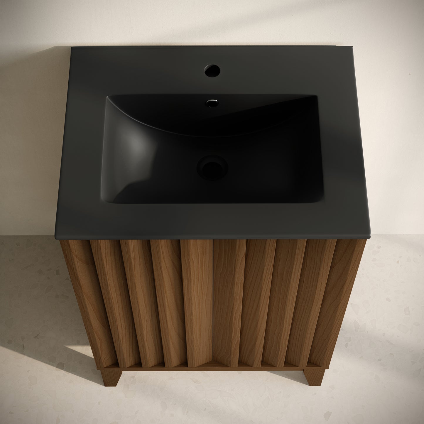 Swiss Madison, Troyes 24" Freestanding Bathroom Vanity in Brown Oak with Black Sink Top
