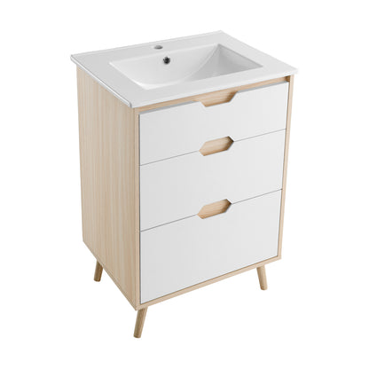 Swiss Madison, Brusque 24" Freestanding Bathroom Vanity in Natural Oak with Sink Top