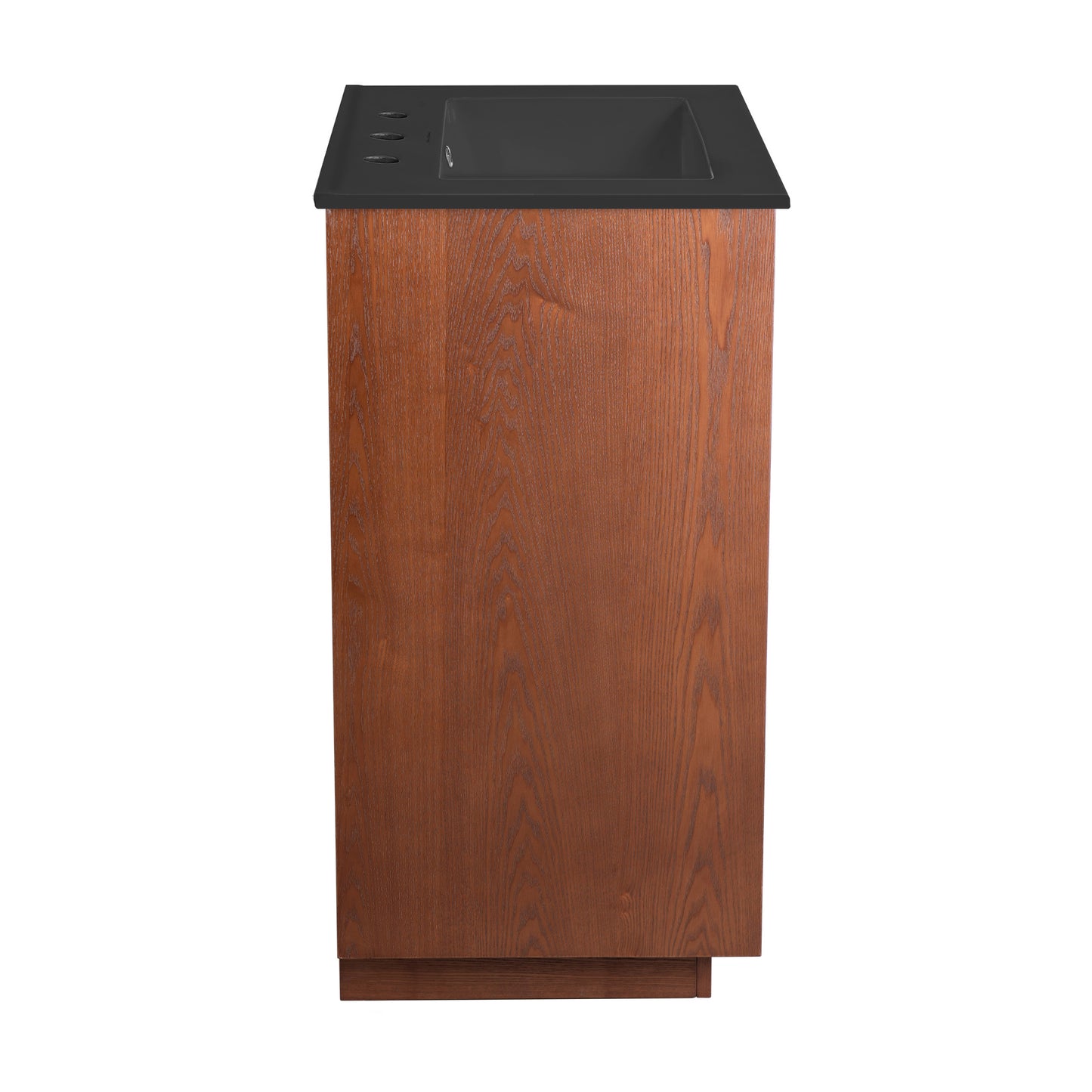 Swiss Madison, Daxton 24" Freestanding Bathroom Vanity in Brown Oak with Black 3-Hole Centerset Sink Top