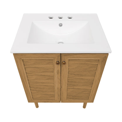 Swiss Madison, Bron 24" Freestanding Bathroom Vanity in Golden Oak with 3-Hole Centerset Sink Top