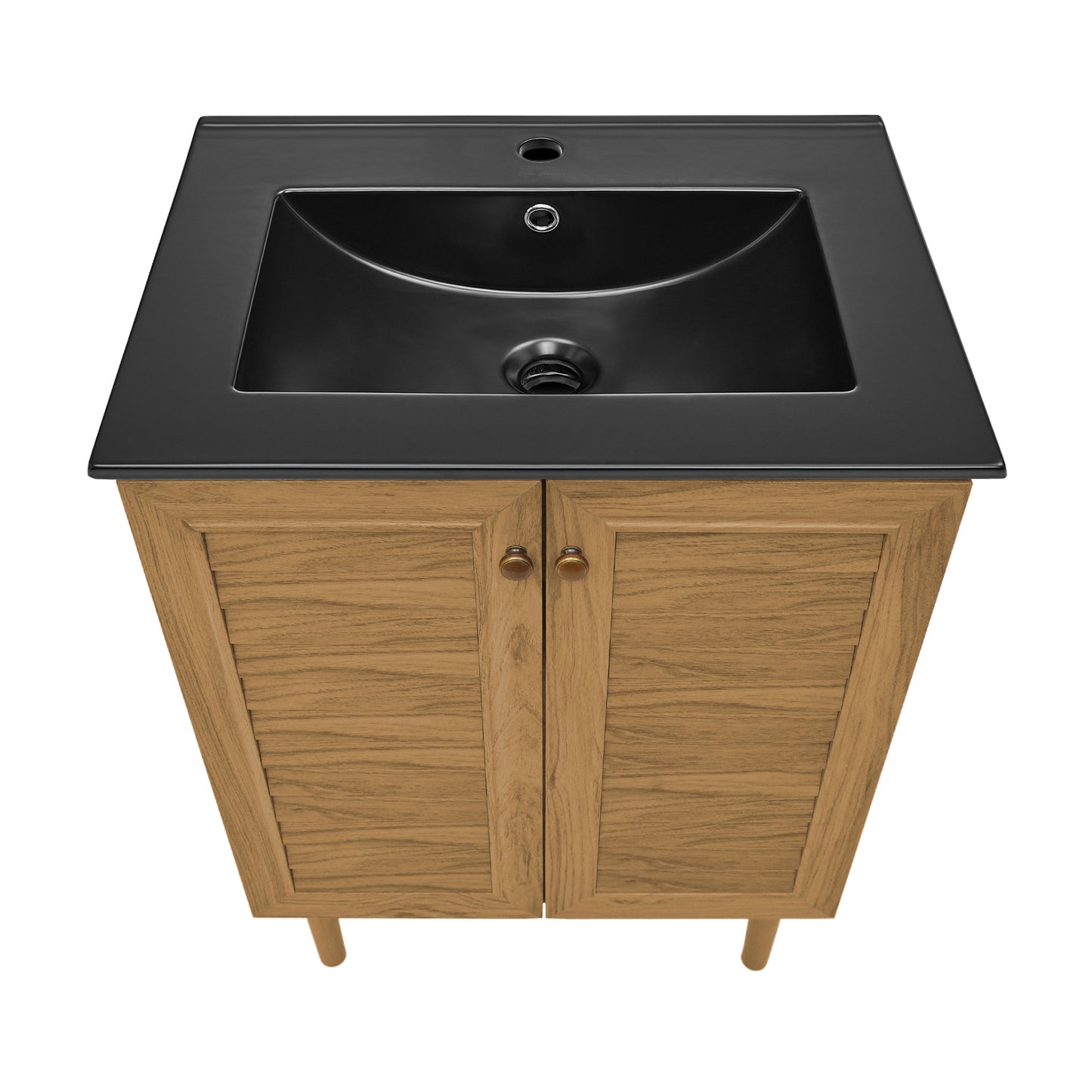Swiss Madison, Bron 24" Freestanding Bathroom Vanity in Golden Oak with Black Sink Top