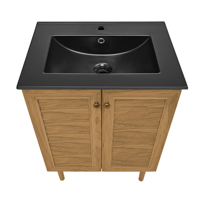 Swiss Madison, Bron 24" Freestanding Bathroom Vanity in Golden Oak with Black Sink Top