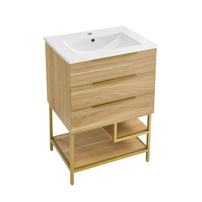 Swiss Madison, Carre 24" Freestanding Bathroom Vanity in Golden Oak with Sink Top