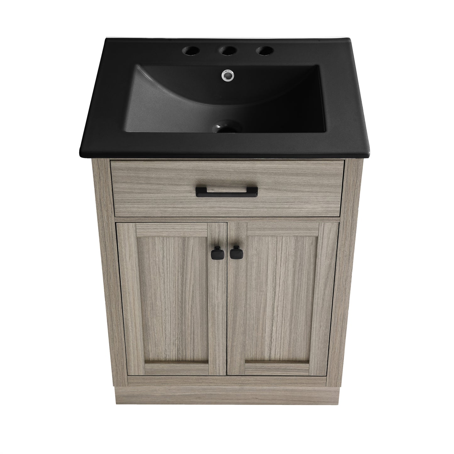 Swiss Madison, Burdon 24 in. Brown Oak Bathroom Vanity With Black, 3-Hole Ceramic Sink Top
