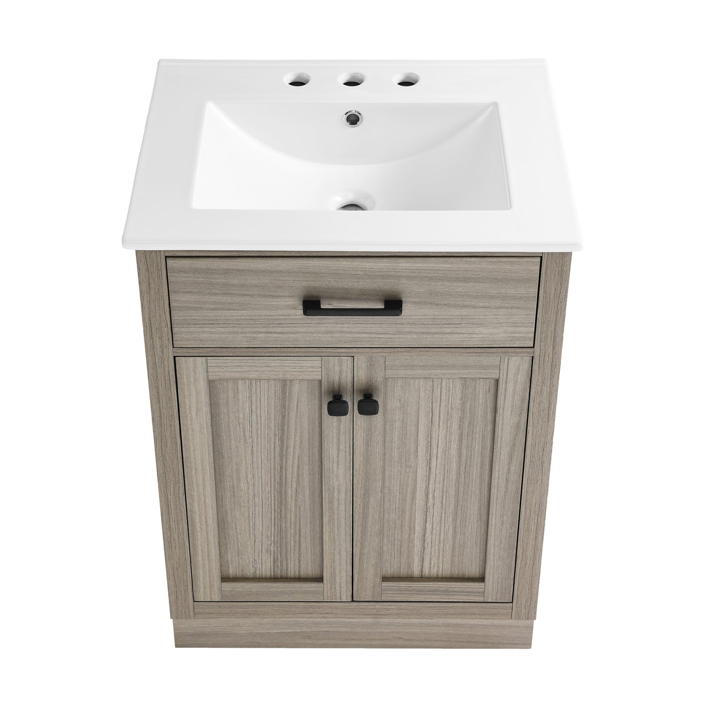 Swiss Madison, Burdon 24 in. Brown Oak Bathroom Vanity With White, 3-Hole Ceramic Sink Top
